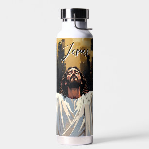 Jesus Christus unser Erlöser   Schwarz und Gold Trinkflasche