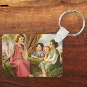 Jesus Christus unterrichtet Kinder, Vintage-Religi Schlüsselanhänger