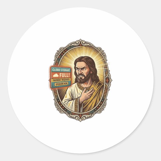 Jesus Cloud-Speicher voll Warnung Paywall Tech Hum Runder Aufkleber (Vorderseite)