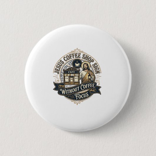 Jesus Coffeeshop-Schild ohne Kaffee-Fokus Jesus Button (Vorderseite)