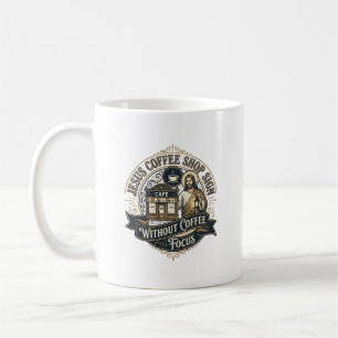 Jesus Coffeeshop-Schild ohne Kaffee-Fokus Jesus  Kaffeetasse