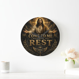 Jesus Come to Me Christian Gold Sacred Art Große Wanduhr