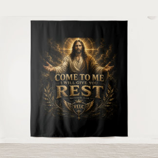 Jesus Come to Me Christian Gold Sacred Art Wandteppich