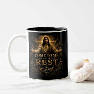 Jesus Come to Me Christian Gold Sacred Art Zweifarbige Tasse