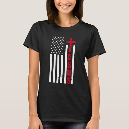jesus cross american us flag christian easter day  T-Shirt (Vorderseite)