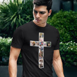 Jesus Cross Foto Collage T-Shirt<br><div class="desc">Urbaner religiöser schwarzer T - Shirt mit dem Kreuz des Jesus Christ aus 12 personalisierten Fotos. Ideal für den täglichen Gebrauch oder für einen Gedenkgottesdienst zum Gedenken an einen verstorbenen Liebsten! Foto Tipp: Fotos in Quadrate schneiden,  bevor Sie sicherstellen,  dass Betreff im Zentrum für beste Ergebnisse ist.</div>