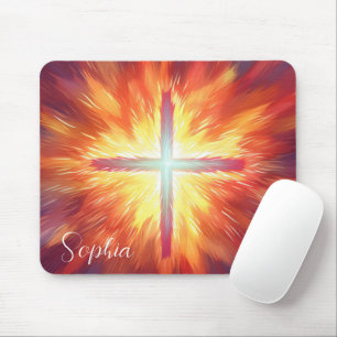 Jesus Cross On Fire Christlicher Kundenname Mousepad