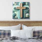 Jesus Cross Stretching Canvas Print Leinwanddruck (Insitu (Schlafzimmer))
