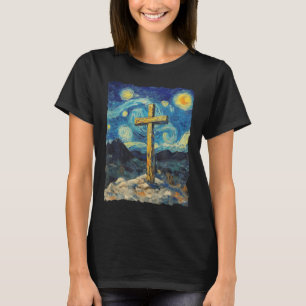 Jesus Cross Van Gogh Style Starry Night Art Christ T-Shirt