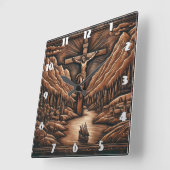 Jesus Crucified Amidst Mountains und Fluss Quadratische Wanduhr (Winkel)