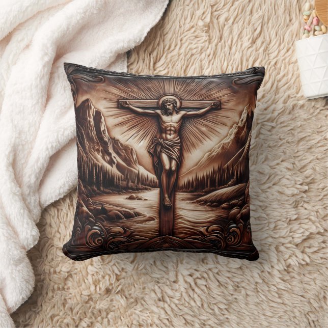 Jesus Crucified Amidt Majestic Mountains Kissen (Decke)