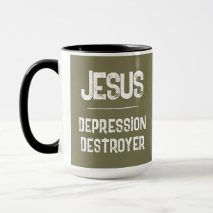 Jesus Depression Zerstörer Olive Army Grün Tasse