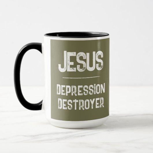 Jesus Depression Zerstörer Olive Army Grün Tasse (Links)