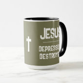 Jesus Depression Zerstörer Olive Army Grün Tasse (VorderseiteRechts)