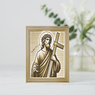 Jesus, der das Goldene Kreuz mit Mitgefühl umgeht Postkarte