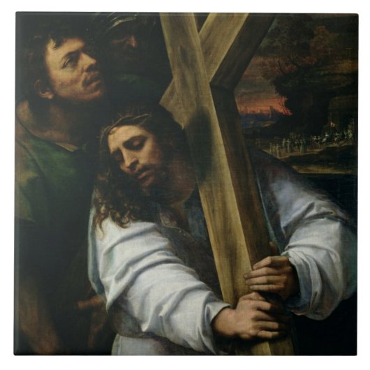 Jesus, der das Kreuz, c.1535 (Öl, trägt auf Fliese (Vorderseite)