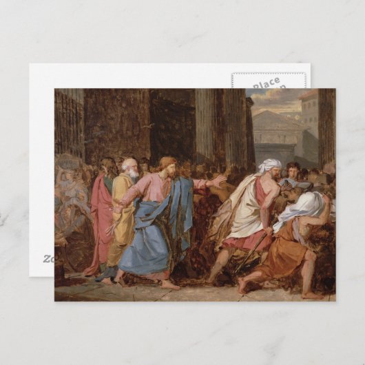 Jesus, der die Kaufleute aus dem Tempel treibt Postkarte (Vorne/Hinten)