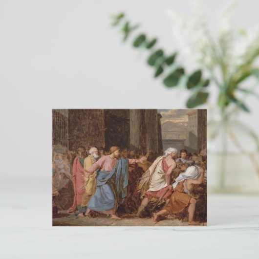 Jesus, der die Kaufleute aus dem Tempel treibt Postkarte (Stehend Vorderseite)
