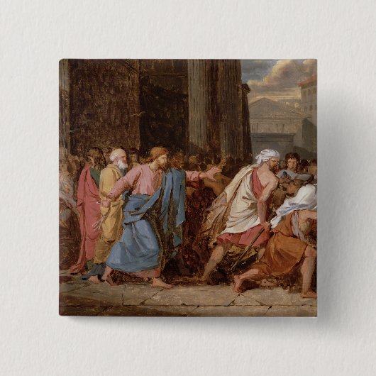 Jesus, der die Kaufleute vom Tempel fährt Button (Vorderseite)