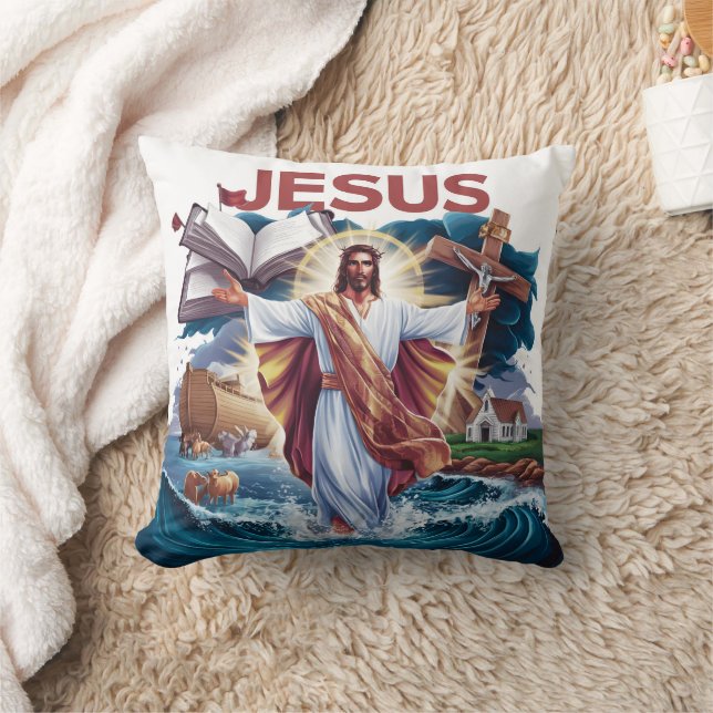 Jesus, der die Schöpfung auf stürmischen Gewässern Kissen (Decke)