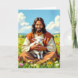 Jesus, der ein Lamm hält   Religiöses Oster Karte