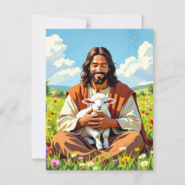 Jesus, der ein Lamm hält | Religiöses Oster Postkarte