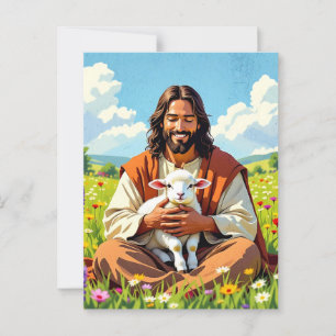 Jesus, der ein Lamm hält   Religiöses Oster Postkarte
