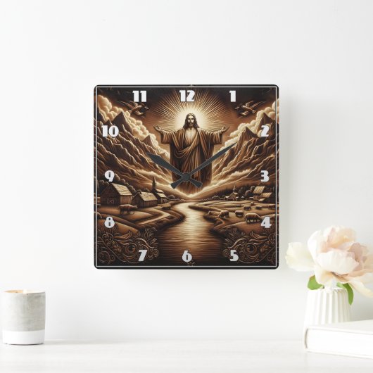 Jesus, der eine serene Landschaft des ländlichen R Quadratische Wanduhr (Zuhause)