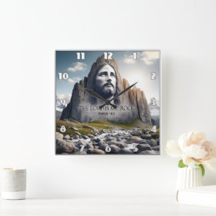 Jesus der Felsen des Zeitalters Quadratische Wanduhr