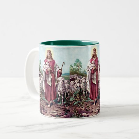 Jesus, der gute Hirte Zweifarbige Tasse (Vorderseite Links)