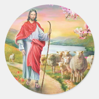 Jesus der Hirte Runder Aufkleber