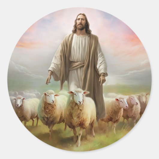 Jesus der Hirte Runder Aufkleber (Vorderseite)
