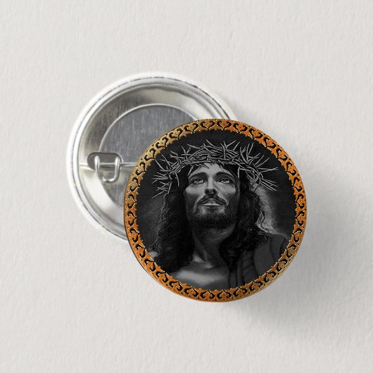 Jesus, der in den Himmel schaut Button (Vorne & Hinten)