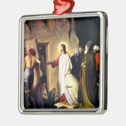 Jesus, der Lazarus aus den Toten erhebt Silbernes Ornament (Links)