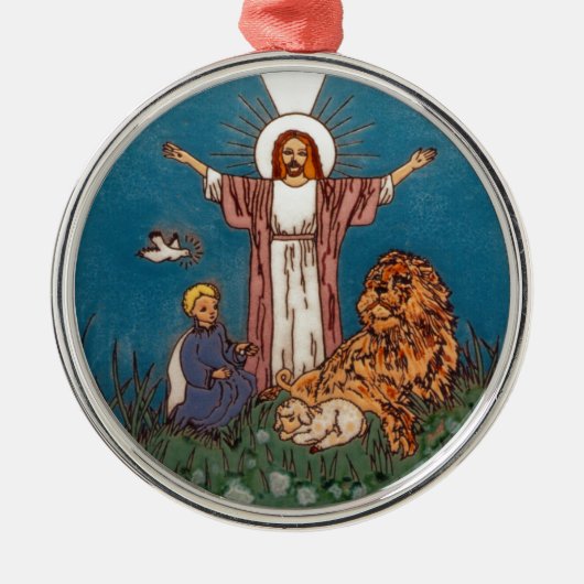 Jesus der Löwe und das Lamm Ornament Aus Metall (Vorne)