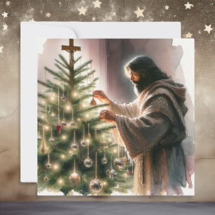 Jesus, der Messias, der Weihnachtsbaum dekoriert Feiertagskarte