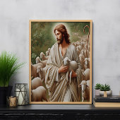 Jesus, der mit seinen Lämmern läuft Poster