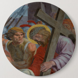 Jesus, der sein Kreuz trug Button