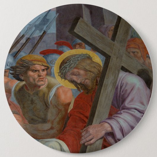 Jesus, der sein Kreuz trug Button (Vorderseite)
