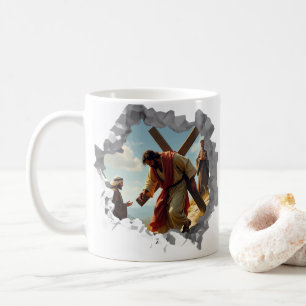 Jesus, der über gebrochene Mauer hinweg Christlich Kaffeetasse