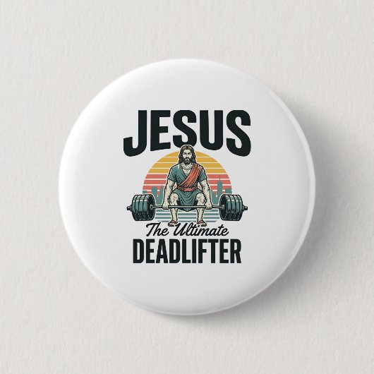 Jesus Der ultimative Deadlifter Vintage Button (Vorderseite)
