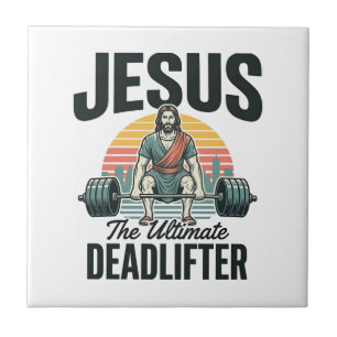 Jesus der ultimative Deadlifter Vintage Fliese