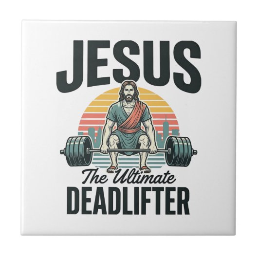 Jesus der ultimative Deadlifter Vintage Fliese (Vorderseite)