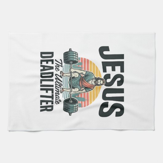 Jesus Der ultimative Deadlifter Vintage Geschirrtuch (Horizontal)