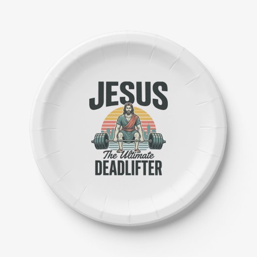 Jesus der ultimative Deadlifter Vintage Pappteller (Vorderseite)