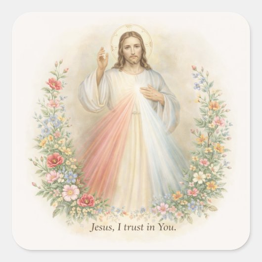 Jesus Divine Mercy First Holy Communion Quadratischer Aufkleber (Vorderseite)