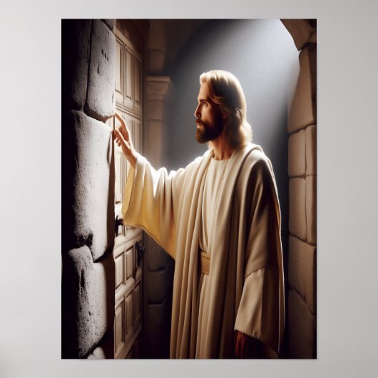 Jesus durch Tür bei Sonnenaufgang Poster (Vorne)