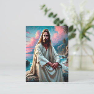 Jesus Erretter an der Küste in ruhiger Reflektion Postkarte