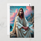 Jesus Erretter an der Küste in ruhiger Reflektion Postkarte (Vorne/Hinten)