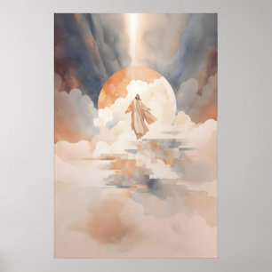 Jesus fährt in den Himmel auf Aquarell-Bibelszene Poster